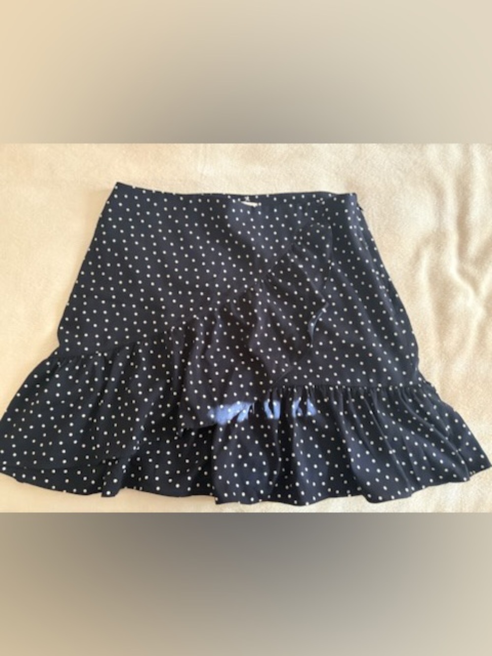 LOFT Navy Polka Dot Ruffle-Hem Skirt